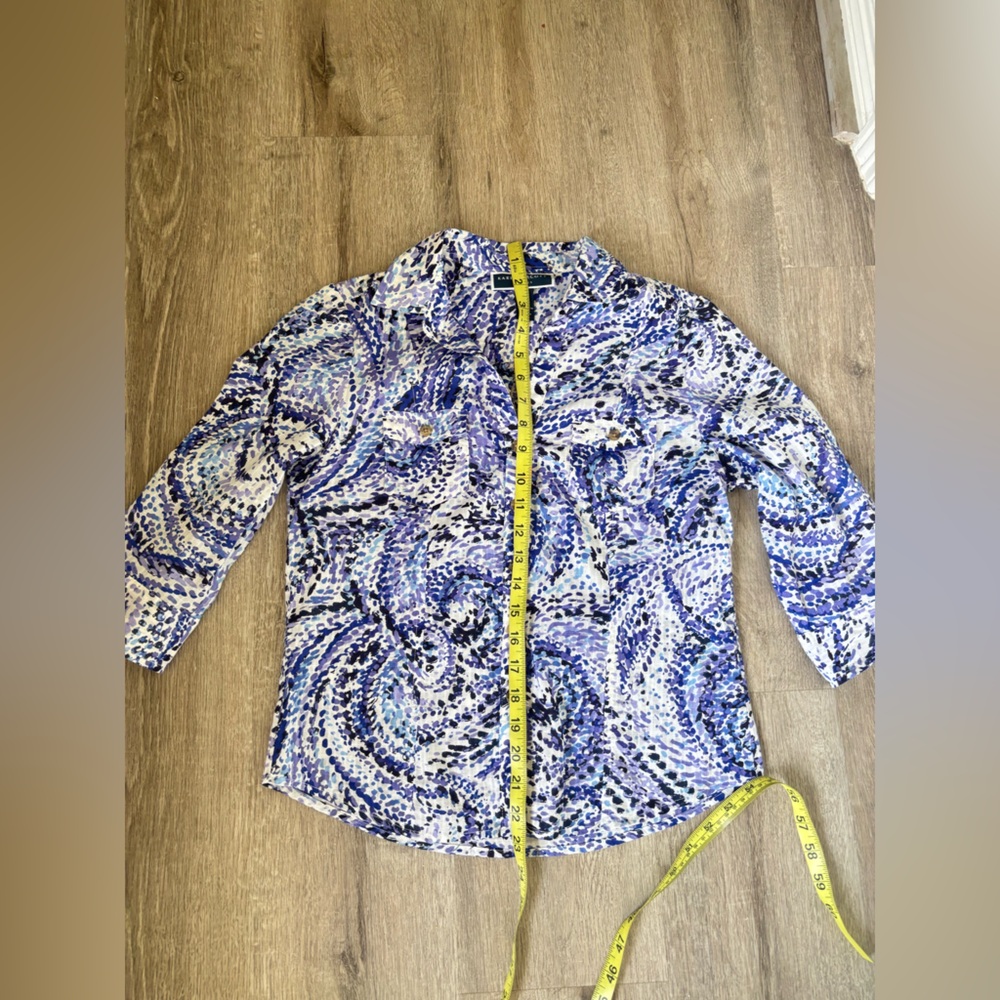 Karen Scott Blue & White Swirl Button-Front Shirt - Picture 12 of 12